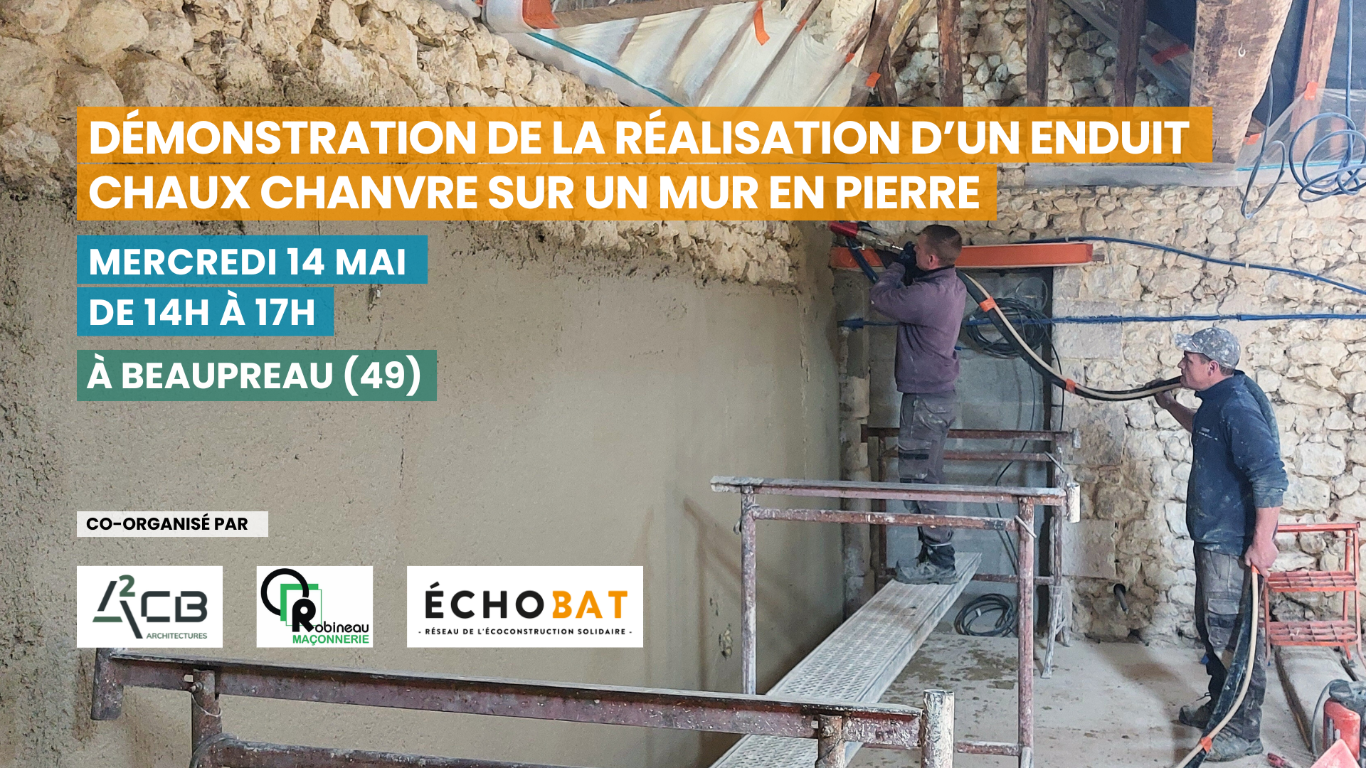Démo de la réalisation d’un enduit chaux chanvre sur un mur en pierre